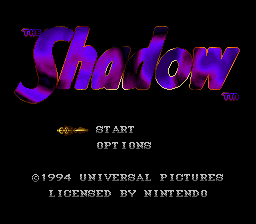 The Shadow title screen for Super Nintendo