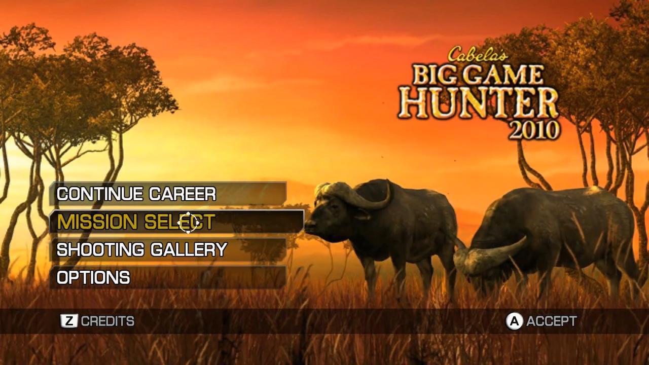 Cabela's Big Game Hunter 2010 title screen for Wii