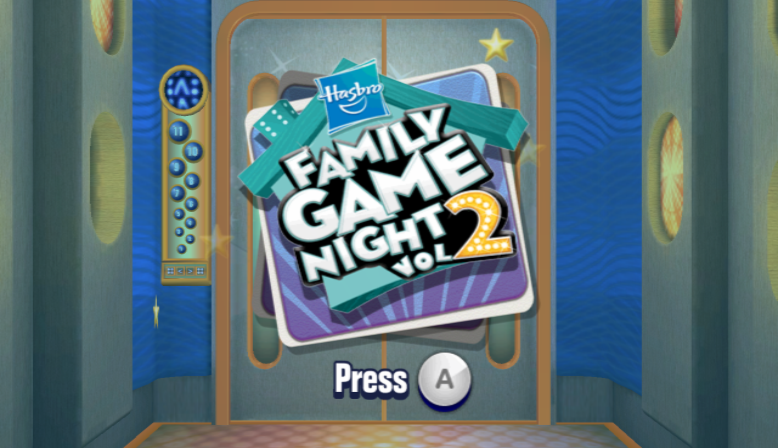 Hasbro Family Game Night 2 title screen for Wii