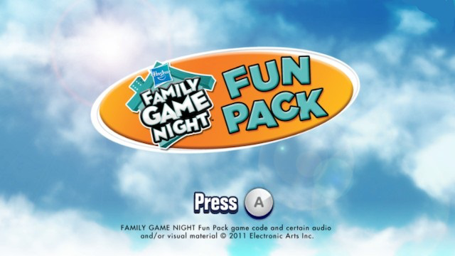 Hasbro Family Game Night Fun Pack title screen for Wii