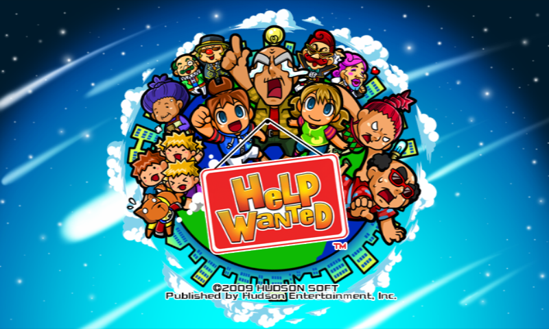 Help Wanted: 50 Wacky Jobs title screen for Wii