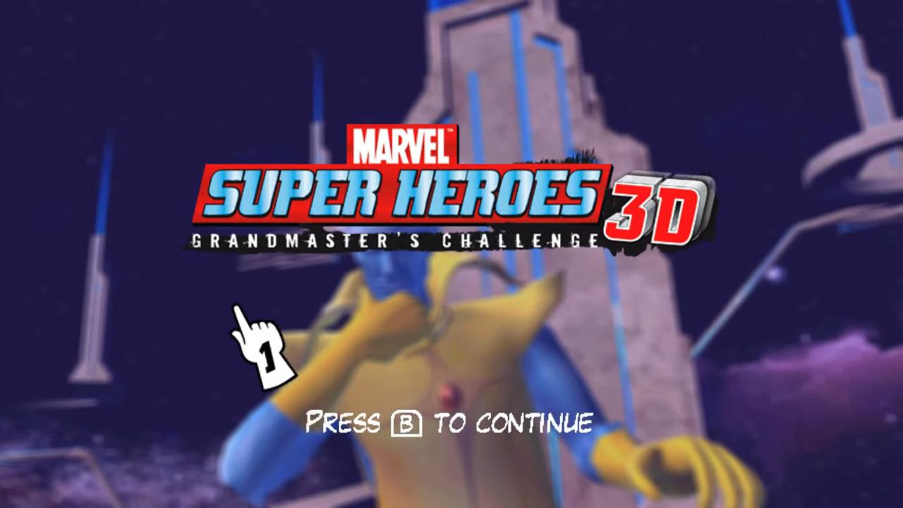 Marvel Super Heroes 3D: Grandmaster's Challenge title screen for Wii