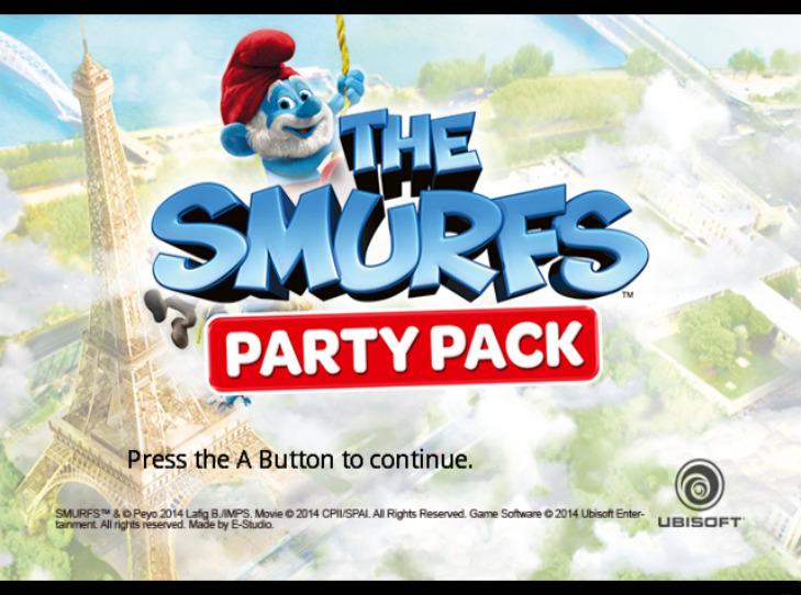 The Smurfs Party Pack title screen for Wii