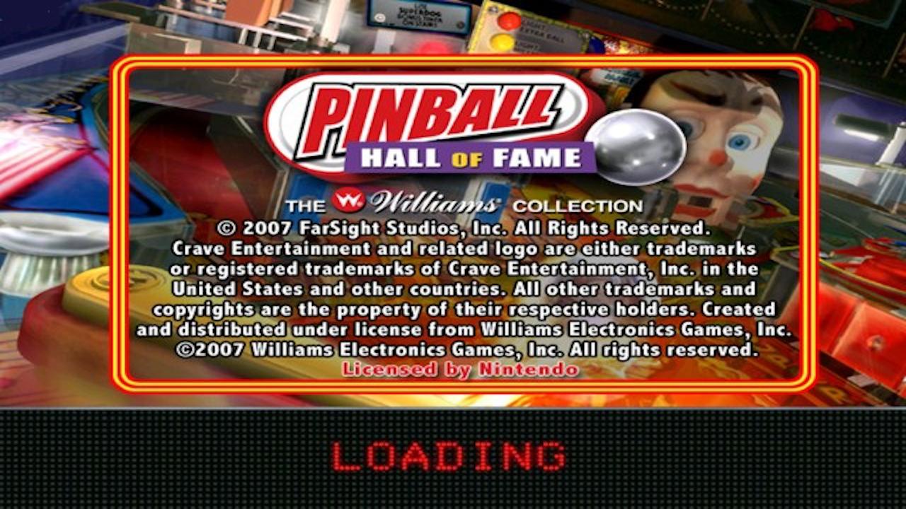 Williams Pinball Classics title screen for Wii