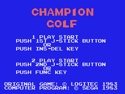 Champion Golf title screen for Sega Mark III