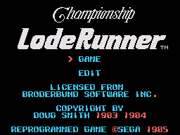 Championship Lode Runner title screen for Sega Mark III