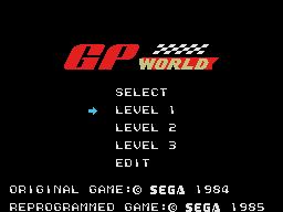 GP World title screen for Sega Mark III