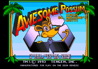 Awesome Possum Kicks Dr. Machino's Butt title screen for Sega Mega Drive