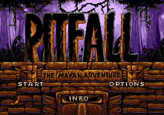 Pitfall: The Mayan Adventure title screen for Sega Mega Drive