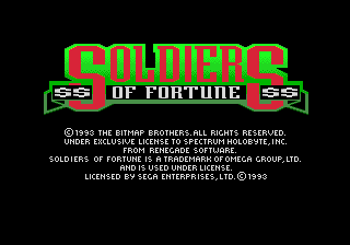 Soldiers of Fortune title screen for Sega Genesis