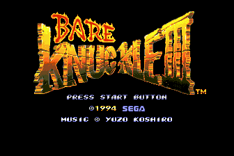 Bare Knuckle 3 title screen for Sega Mega Drive