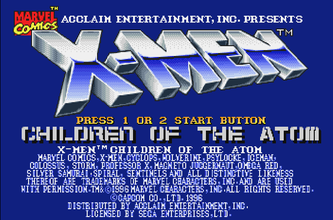 X-Men Children of the Atom title screen for Sega Saturn