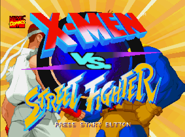 X-Men vs. Street Fighter title screen for Sega Saturn