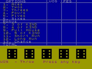 Yatzee screenshot 2 for ZX Spectrum