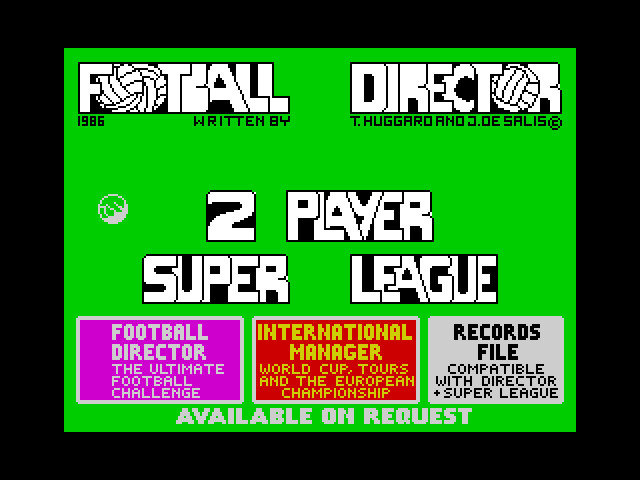 2 Player Superleague title screen for ZX Spectrum