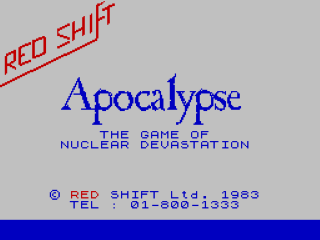 Apocalypse title screen for ZX Spectrum