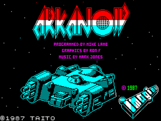 Arkanoid title screen for ZX Spectrum