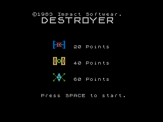 Destroyer title screen for ZX Spectrum
