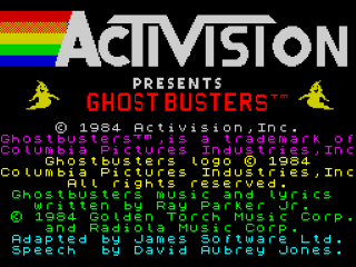 Ghostbusters title screen for ZX Spectrum