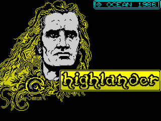 Highlander title screen for ZX Spectrum