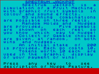 Jackpot title screen for ZX Spectrum