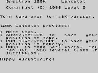 Lancelot title screen for ZX Spectrum