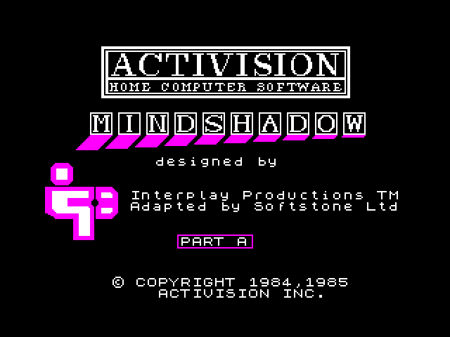 Mindshadow title screen for ZX Spectrum