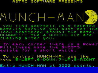 Munch-Man title screen for ZX Spectrum