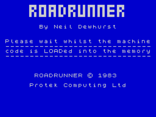 Road Runner title screen for ZX Spectrum