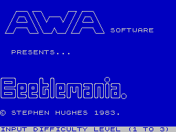 Beetlemania title screen for ZX Spectrum