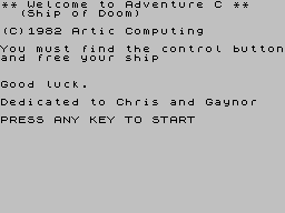 Ship Of Doom title screen for ZX Spectrum