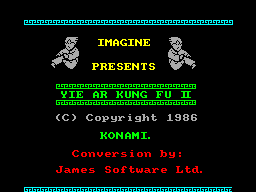 Yie Ar Kung-Fu II title screen for ZX Spectrum