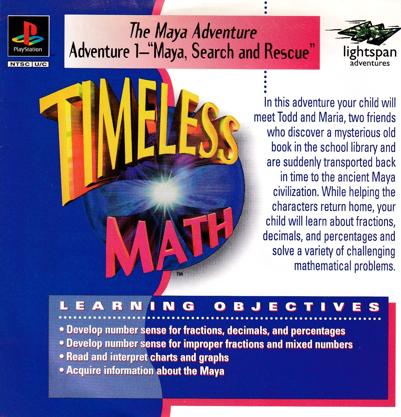 Timeless Math 1 - Maya, Search And Rescue box art for Playstation