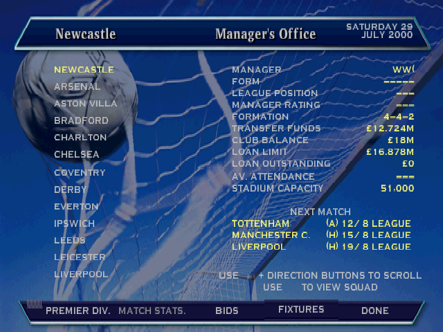 Sportweek Player Manager 2001 screenshot 3 for Playstation
