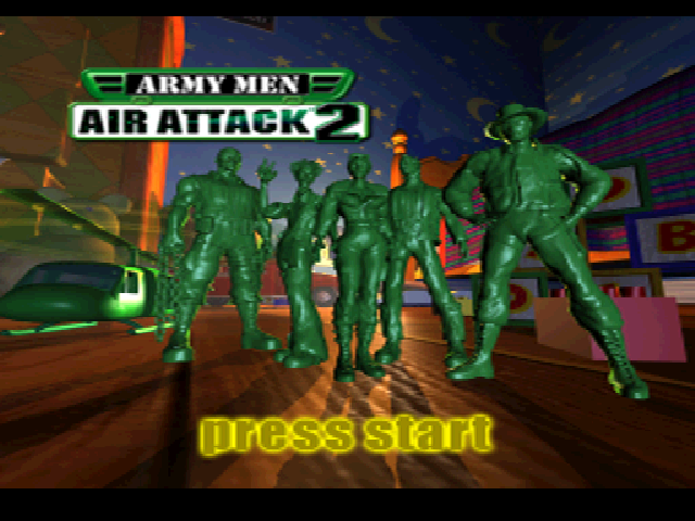 Army Men Air Attack 2 title screen for Playstation