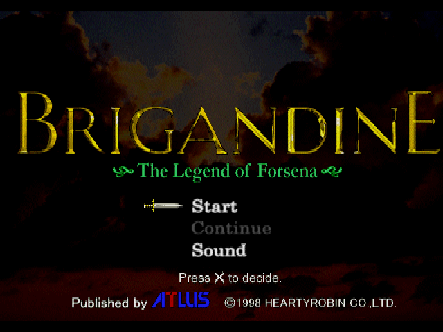 Brigandine The Legend of Forsena title screen for Playstation