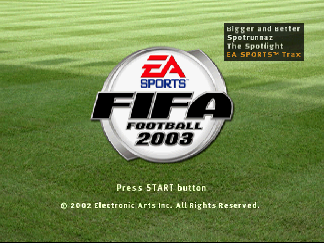 FIFA Football 2003 title screen for Playstation