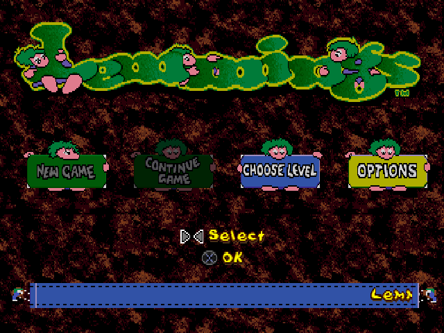 Lemmings and Oh No More Lemmings title screen for Playstation