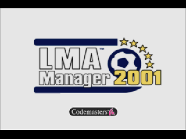 LMA Manager 2001 title screen for Playstation