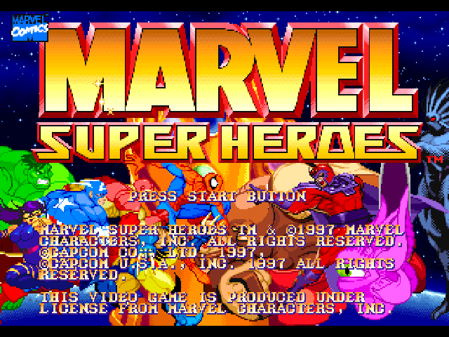 Marvel Super Heroes [Fighters Edge Variant] title screen for Playstation
