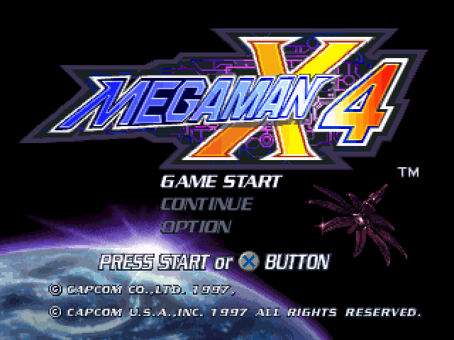 Mega Man X4 title screen for Playstation