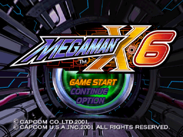 Mega Man X6 title screen for Playstation