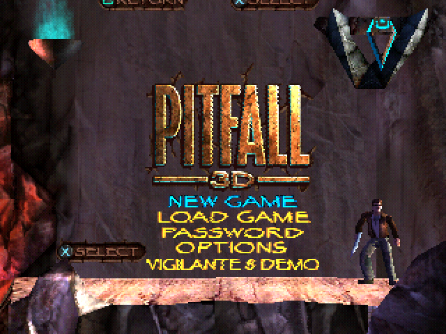 Pitfall 3D title screen for Playstation