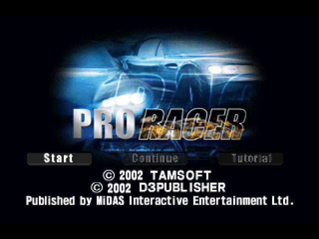 Pro Racer title screen for Playstation
