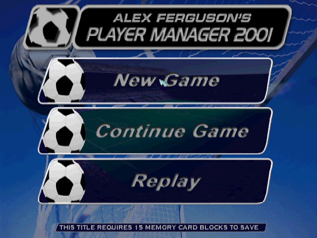 Sportweek Player Manager 2001 title screen for Playstation