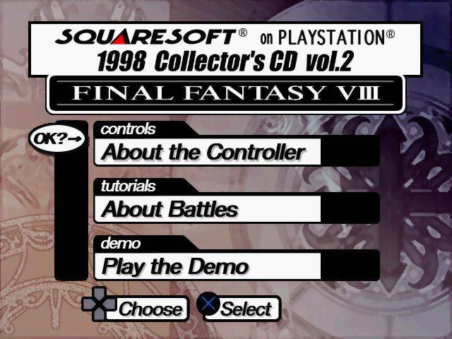 Squaresoft On Playstation 1998 Collector's CD Vol. 2 title screen for Playstation