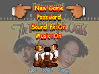 The Three Stooges title screen for Playstation