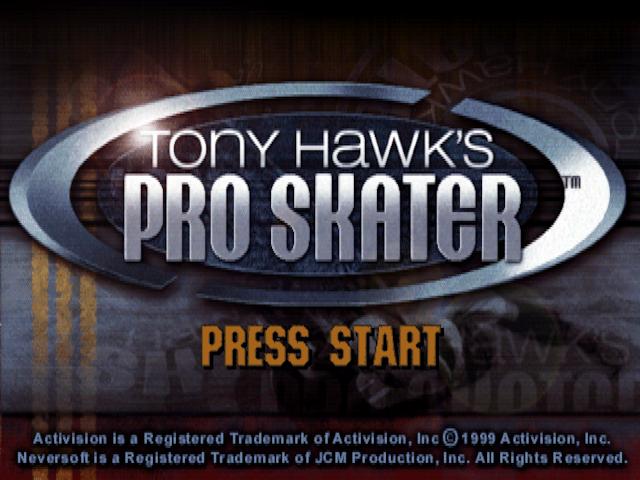 Tony Hawk's Skateboarding title screen for Playstation