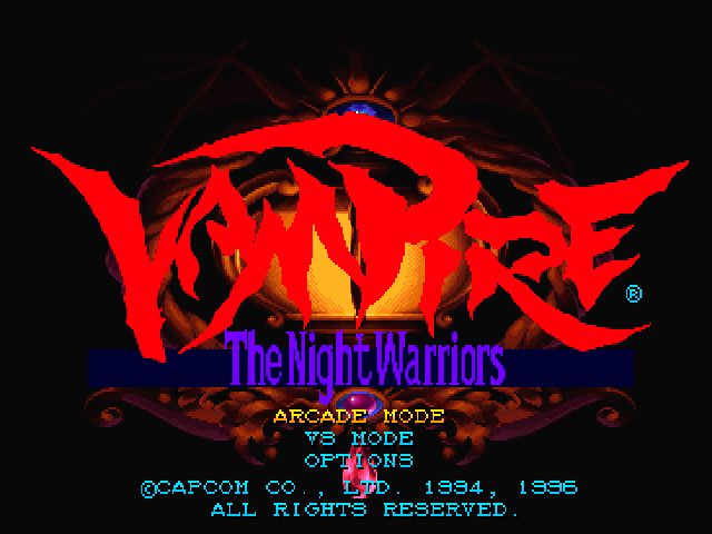 Vampire: The Night Warriors title screen for Playstation