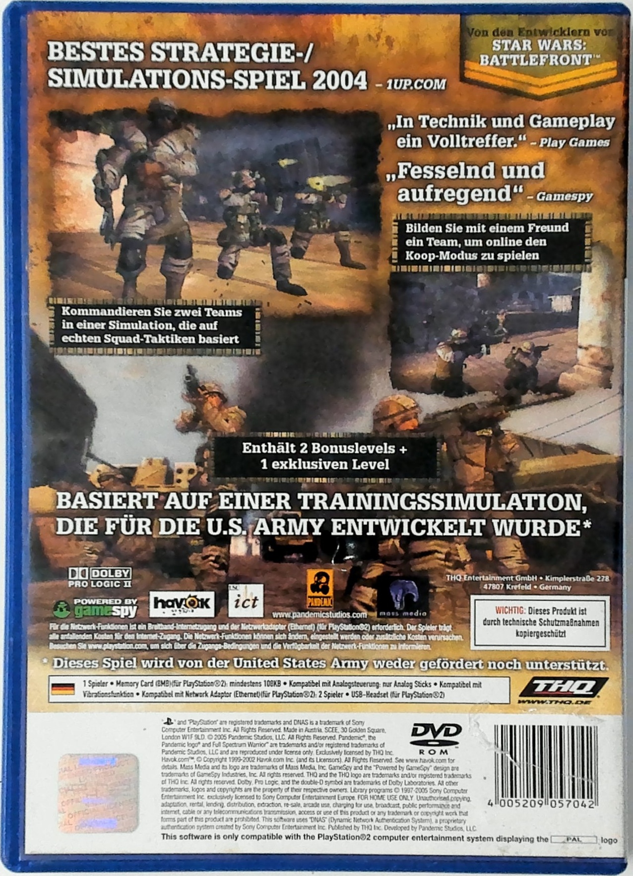 Full Spectrum Warrior box art for Playstation 2